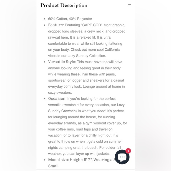 NWT Lazy Sunday “Cape Cod Massachusetts” Gray Fleece Cropped Sweatshirt in Small - Picture 7 of 15